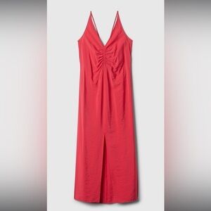 GAP Slip Midi Dress Pink Strappy Back XL Sundress Ruched Vacation Resortwear